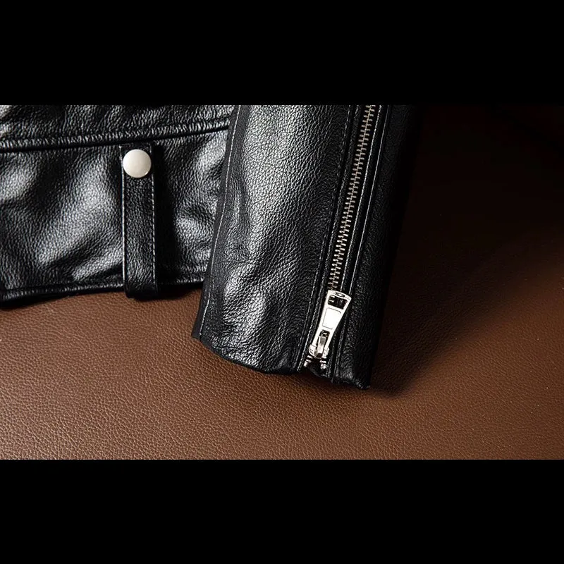 Large Lapel Motorcycle Genuine Leather Jacket