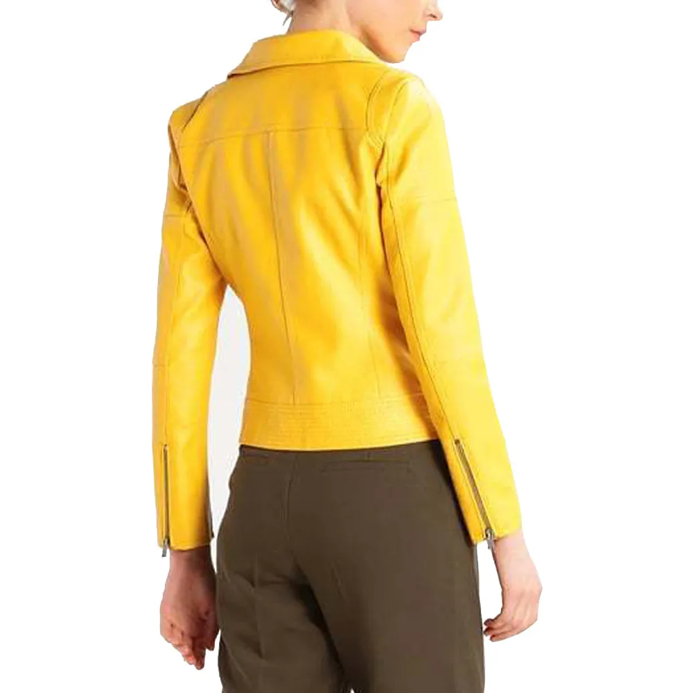 Stylish Yellow Slim Fit Leather Jacket Women's
