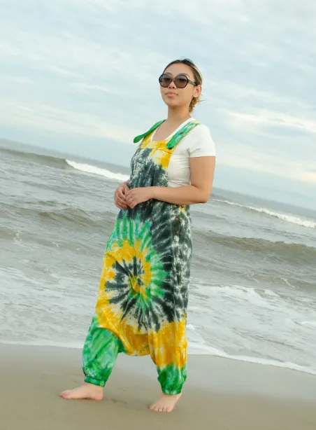 Tie Dye Drop Crotch Overalls - Wholesale